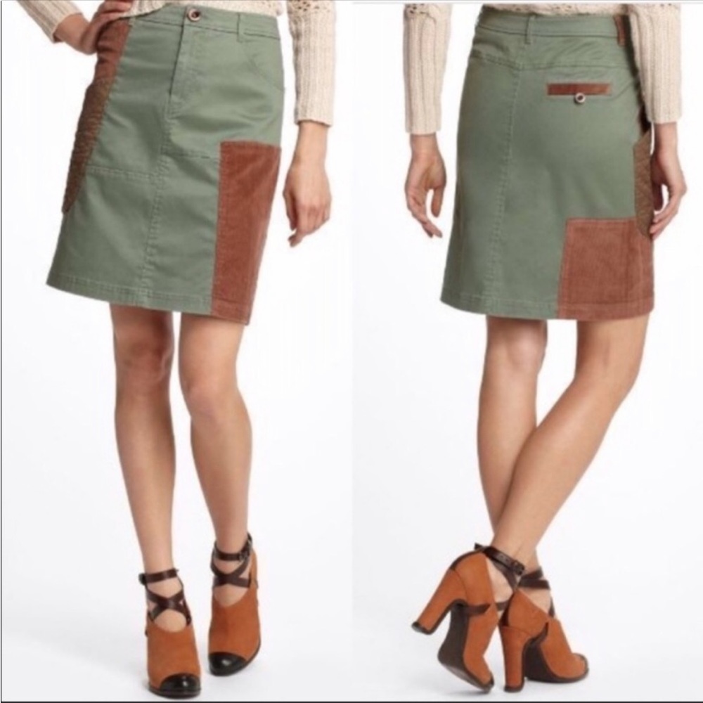 Anthropologie Meadow Rue size 2 Patchwork Skirt Olive Green/Brown - Picture 2 of 14